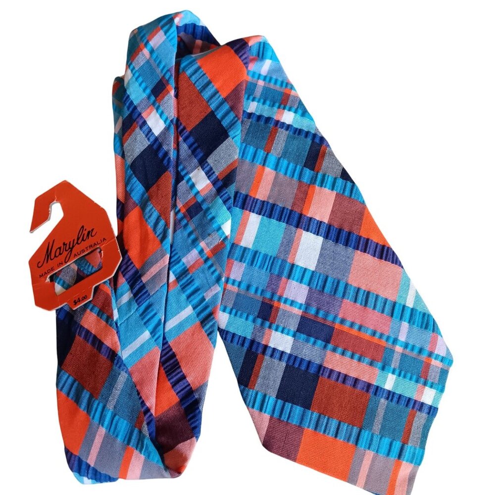 Vintage Marylin Australian Made Abstract Plaid Scarf 52" 4.5" Wide 1970's NEW